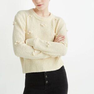 Madewell Cream Pom-Pom Crewneck Sweater